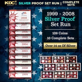 1999-2008 US Mint SILVER Proof Sets 109 Coins Total 10 Complete Sets Over 14oz OF Silver Full State