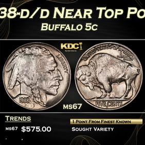 1938-d/d Buffalo Nickel Near Top Pop 5c ms67 SEGS