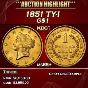 1851 Gold Dollar TY-I $1 ms65+ SEGS