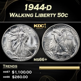 1944-d Walking Liberty Half Dollar 50c ms66+ SEGS