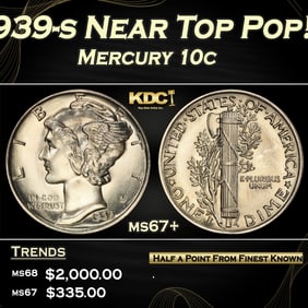 1939-s Mercury Dime Near Top Pop! 10c ms67+ SEGS