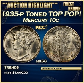 1935-p Mercury Dime Toned TOP POP! 10c ms68 SEGS