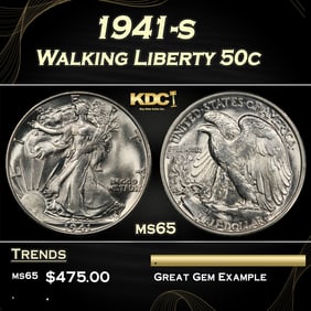 1941-s Walking Liberty Half Dollar 50c Grades ms65