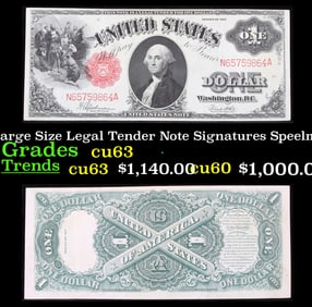 1917 $1 Large Size Legal Tender Note Grades Select CU Signatures Speelman/White