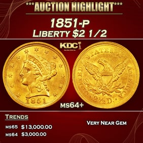 1851-p Gold Liberty Quarter Eagle $2 1/2 ms64+ SEGS