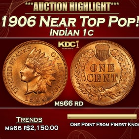 1906 Indian Cent Near Top Pop! 1c ms66 rd SEGS