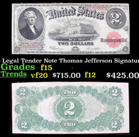 1917 $2 Large Size Legal Tender Note Thomas Jefferson Grades f+ Signatures Speelman/White