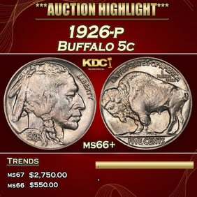 1926-p Buffalo Nickel 5c ms66+ SEGS