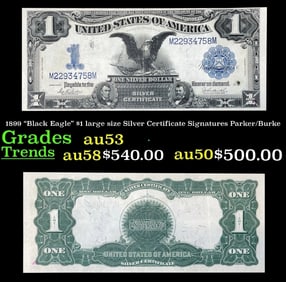 1899 $1 large size Silver Certificate "Black Eagle" Grades Select AU Signatures Parker/Burke