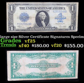 1923 $1 large size Silver Certificate Grades vf+ Signatures Speelman/White