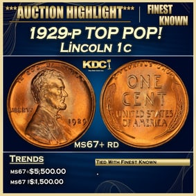 1929-p Lincoln Cent TOP POP! 1c ms67+ rd SEGS