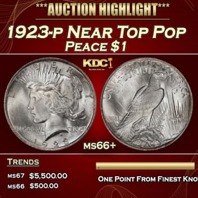 1923-p Peace Dollar Near Top Pop $1 ms66+ SEGS