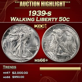 1939-s Walking Liberty Half Dollar 50c ms66+ SEGS