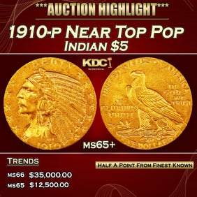 1910-p Gold Indian Half Eagle Near Top Pop $5 ms65+ SEGS