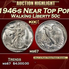 1946-s Walking Liberty Half Dollar Near Top Pop 50c ms67 SEGS