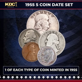 1955 5 Coin Date Set, 1 Of Each Type Of Coin Minted in 1955