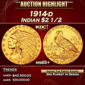 1914-d Gold Indian Quarter Eagle $2 1/2 ms65+ SEGS
