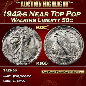 1942-s Walking Liberty Half Dollar Near Top Pop 50c ms66+ SEGS