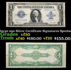 1923 $1 large size Silver Certificate Grades vf++ Signatures Speelman/White