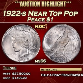 1922-s Peace Dollar Near Top Pop $1 ms66 SEGS