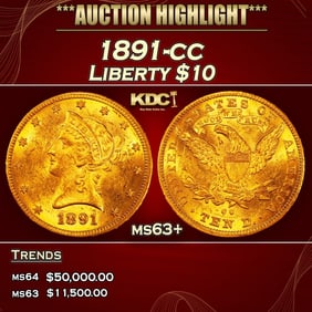 1891-cc Gold Liberty Eagle $10 ms63+ SEGS