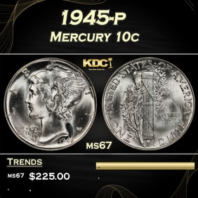 1945-p Mercury Dime 10c ms67 SEGS