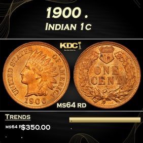 1900 Indian Cent . 1c Grades ms64 rd