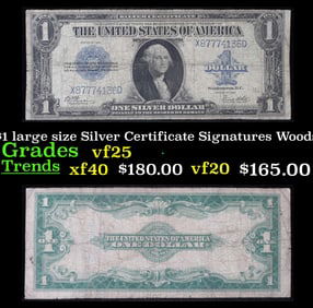 1923 $1 large size Silver Certificate Grades vf+ Signatures Woods/White