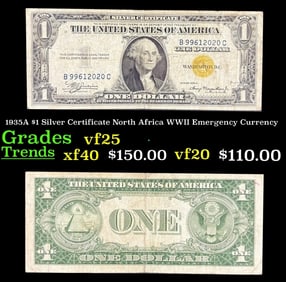 1935A $1 Silver Certificate North Africa WWII Emergency Currency Grades vf+