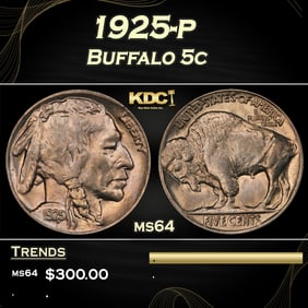 1925-p Buffalo Nickel 5c Grades ms64