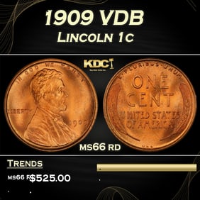 1909 VDB Lincoln Cent 1c Grades ms66 rd