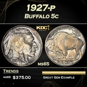 1927-p Buffalo Nickel 5c Grades ms65