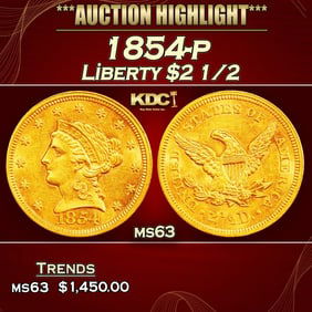 1854-p Gold Liberty Quarter Eagle $2 1/2 ms63 USCG
