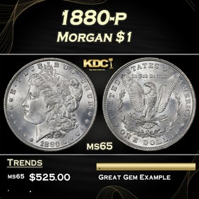 1880-p Morgan Dollar $1 Grades ms65