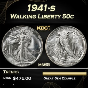 1941-s Walking Liberty Half Dollar 50c Grades ms65