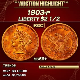 1903-p Gold Liberty Quarter Eagle $2 1/2 ms66+ SEGS