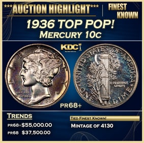 1936 Proof Mercury Dime TOP POP! 10c pr68+ SEGS