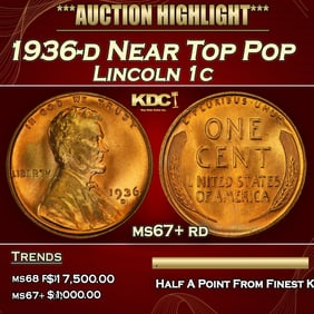 1936-d Lincoln Cent Near Top Pop 1c ms67+ rd SEGS