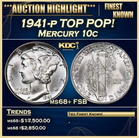 1941-p Mercury Dime TOP POP! 10c ms68+ FSB SEGS
