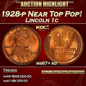 1928-p Lincoln Cent Near Top Pop! 1c ms67+ rd SEGS