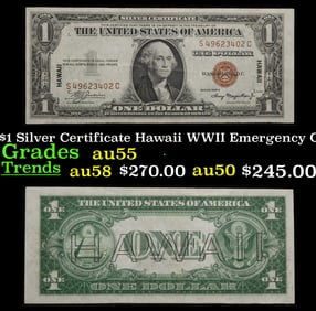 1935A $1 Silver Certificate Hawaii WWII Emergency Currency Grades Choice AU