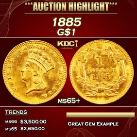 1885 Gold Dollar $1 ms65+ SEGS