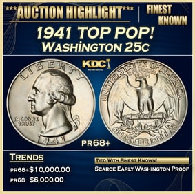 1941 Proof Washington Quarter TOP POP! 25c pr68+ SEGS