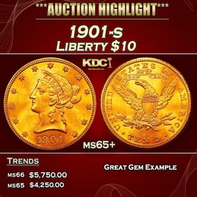 1901-s Gold Liberty Eagle $10 ms65+ SEGS