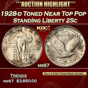 1928-d Standing Liberty Quarter Toned Near Top Pop 25c ms67 SEGS