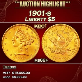 1901-s Gold Liberty Half Eagle $5 ms66+ SEGS