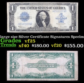 1923 $1 large size Silver Certificate Grades vf+ Signatures Speelman/White
