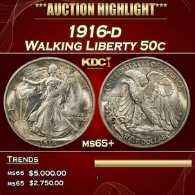 1916-d Walking Liberty Half Dollar 50c ms65+ SEGS