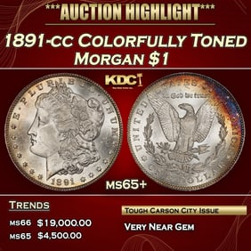 1891-cc Morgan Dollar Colorfully Toned $1 ms65+ SEGS