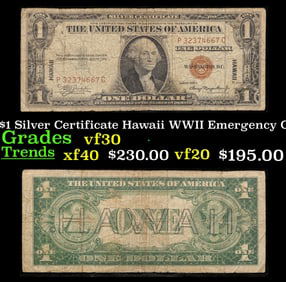 1935A $1 Silver Certificate Hawaii WWII Emergency Currency Grades vf++